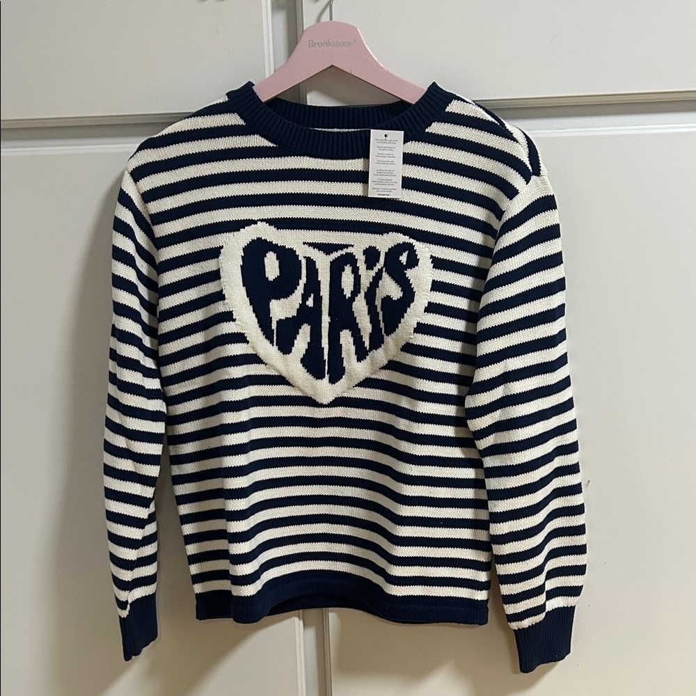 Lands' End Navy and White Striped Paris Sweater NWT XS